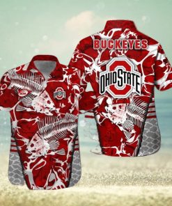 Ohio State Buckeyes Fishing Short Sleeve Button Up Tropical Hawaiian Shirt