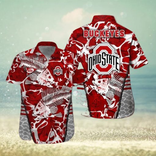 Ohio State Buckeyes Fishing Short Sleeve Button Up Tropical Hawaiian Shirt