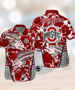 Ohio State Buckeyes Fishing Short Sleeve Button Up Tropical Hawaiian Shirt