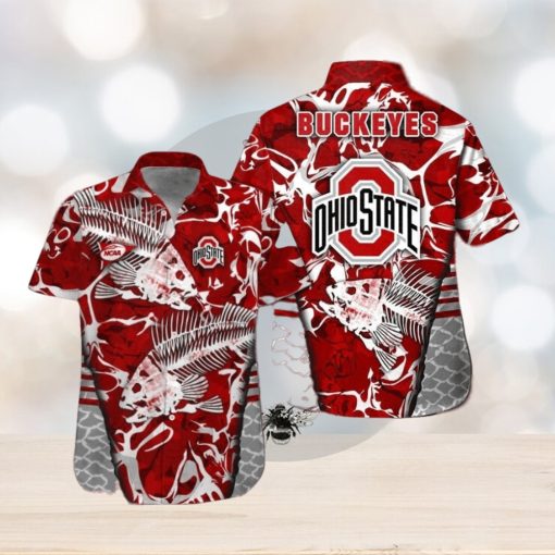 Ohio State Buckeyes Fishing Short Sleeve Button Up Tropical Hawaiian Shirt