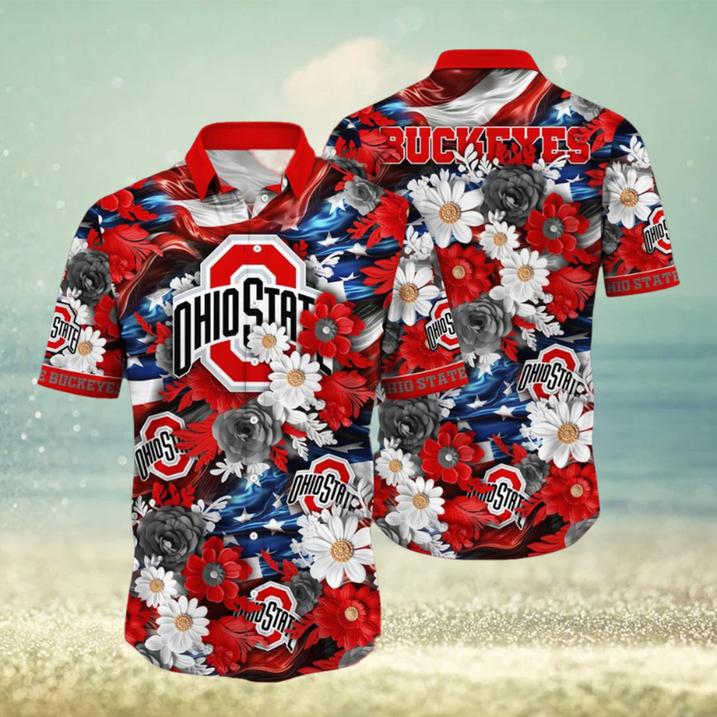 NCAA Ohio State Buckeyes Flower Button Up Hawaiian Shirt 3D Shirt