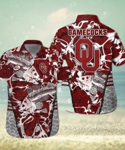 Oklahoma Sooners Fishing Short Sleeve Button Up Tropical Hawaiian Shirt