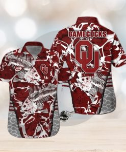 Oklahoma Sooners Fishing Short Sleeve Button Up Tropical Hawaiian Shirt