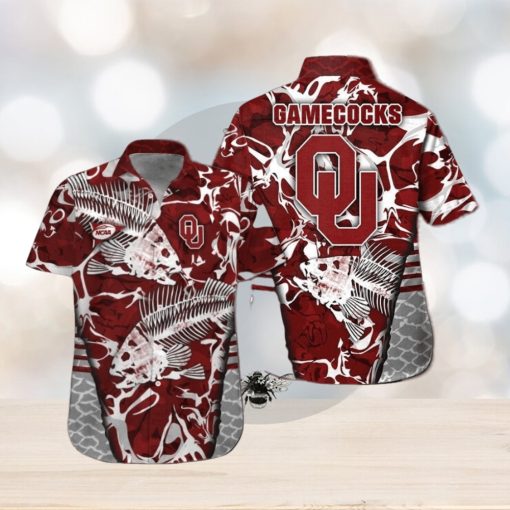 Oklahoma Sooners Fishing Short Sleeve Button Up Tropical Hawaiian Shirt