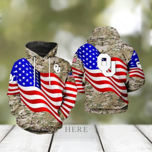 Oklahoma Sooners NCAA US Flag Camo Veteran 3D Printed Hoodie