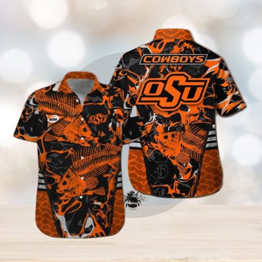 Oklahoma State Cowboys Fishing Short Sleeve Button Up Tropical Hawaiian Shirt