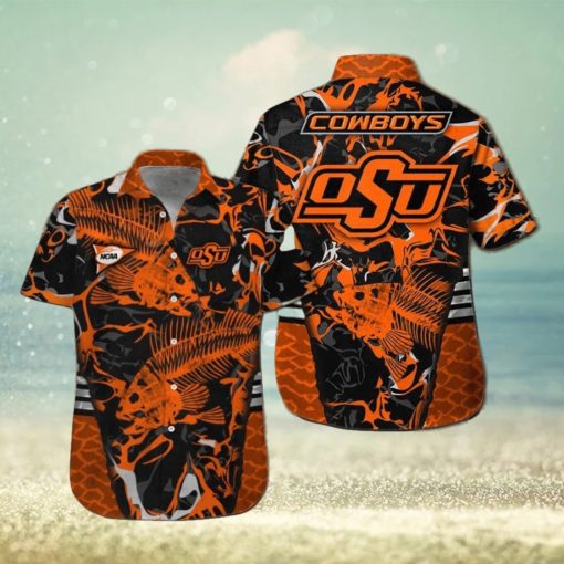 Oklahoma State Cowboys Fishing Short Sleeve Button Up Tropical Hawaiian Shirt