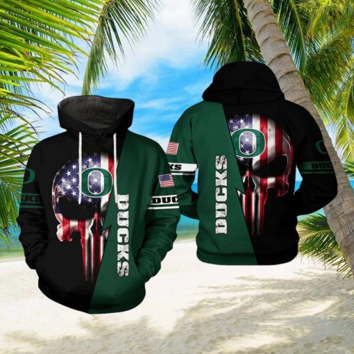 Oregon Ducks NCAA US Flag Skull 3D Printed Hoodie