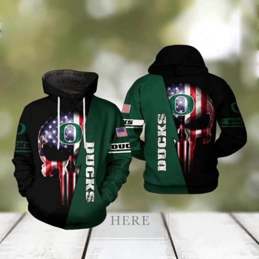 Oregon Ducks NCAA US Flag Skull 3D Printed Hoodie