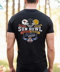 Oregon State Beavers vs Notre Dame Fighting Irish Blue 84 Unisex 2023 Tony The Tiger Sun Bowl Head To Head Helmet T Shirt