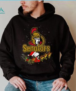 Ottawa Senators NHL Santa Snoopy and Woodstock Christmas Shirt, hoodie, sweater, long sleeve and tank top Ottawa Senators NHL Santa Snoopy and Woodstock Christmas Shirt