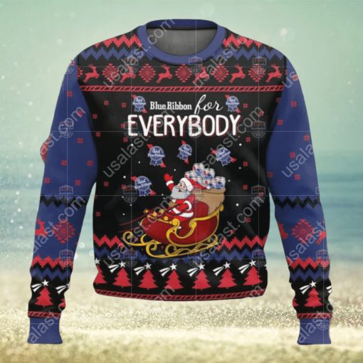 Pabst Blue Ribbon For Everybody Santa Sleigh Ugly Christmas Sweater