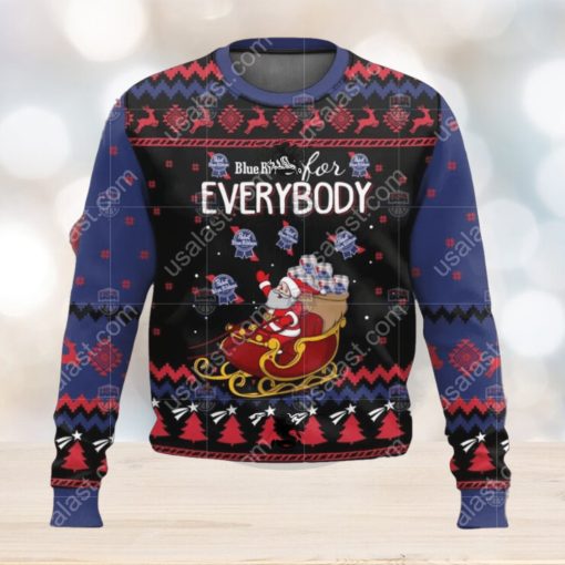 Pabst Blue Ribbon For Everybody Santa Sleigh Ugly Christmas Sweater