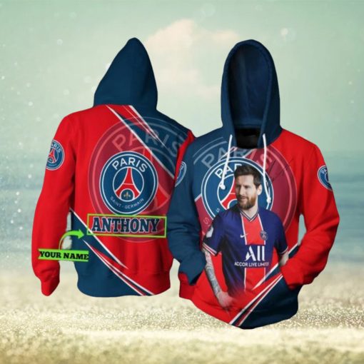Paris Saint Germain FC Custom Name Messi Red Blue Pullover Hoodie