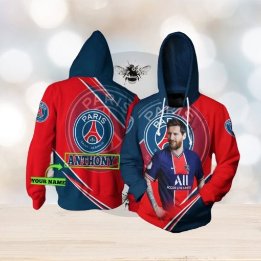 Paris Saint Germain FC Custom Name Messi Red Blue Pullover Hoodie