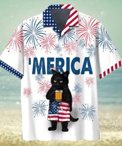 Patriotic Black Cat Sipping Beer on Independence Day Shirt