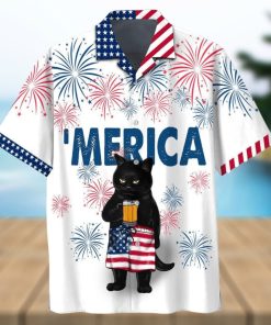 Patriotic Black Cat Sipping Beer on Independence Day Shirt