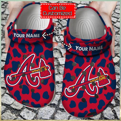 Personalized Baseball MLB Atlanta Braves Cow Animal Print Crocs Shoes