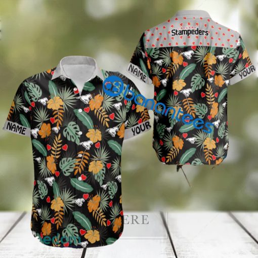 Personalized CFL Calgary Stampeders Heart Pattern Valentines Day 3D Hawaiian Shirt Gift For Fans