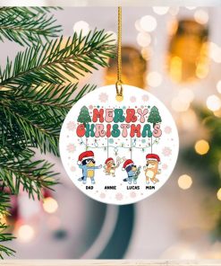 Personalized Christmas Family Bluey Ceramic Ornament
