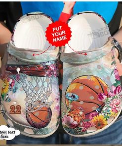 Personalized Flower Basketball Women Girl Crocs Clogs