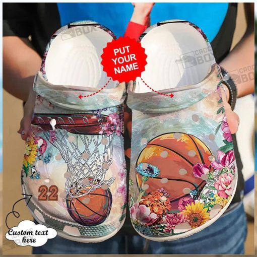 Personalized Flower Basketball Women Girl Crocs Clogs