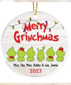 Personalized Grinch Family With Name Christmas Ceramic Ornament