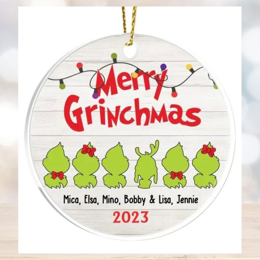 Personalized Grinch Family With Name Christmas Ceramic Ornament