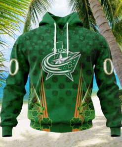 Personalized NHL Columbus Blue Jackets Full Green Design For St. Patrick’s Day Hoodie