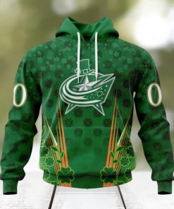 Personalized NHL Columbus Blue Jackets Full Green Design For St. Patrick’s Day Hoodie