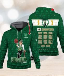 Personalized Name Boston Celtics 17x Champions City Background Green Hoodie Sweatshirt 3D