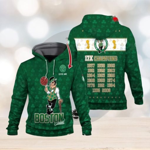 Personalized Name Boston Celtics 17x Champions City Background Green Hoodie Sweatshirt 3D