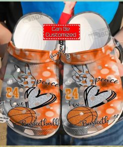 Personalized Number Peace Love Basketball Crocs