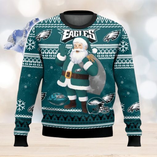 Philadelphia Eagles Funny Santa Claus 3D Christmas Sweater Ugly Christmas Sweater Christmas Gift Ideas