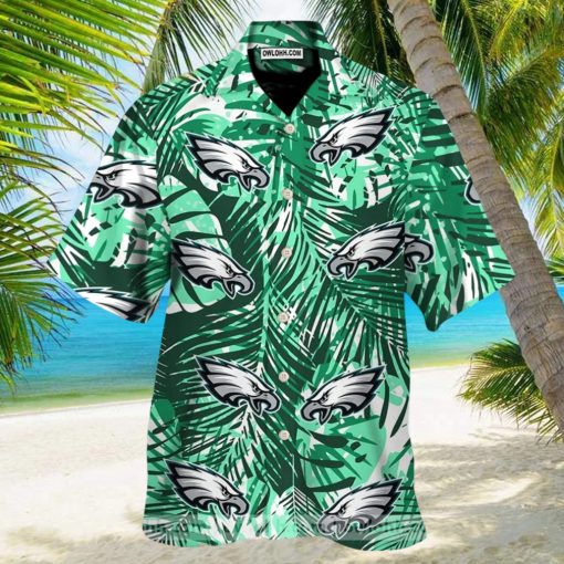 Philadelphia Eagles Retro Green Leaves Emerald Green Hawaiian Shirt