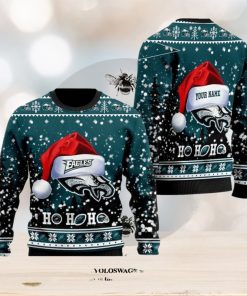 Philadelphia Eagles Symbol Wearing Santa Claus Hat Ho Ho Hos Ugly Christmas Holiday Sweater