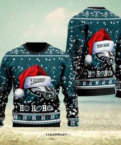 Philadelphia Eagles Symbol Wearing Santa Claus Hat Ho Ho Hos Ugly Christmas Holiday Sweater