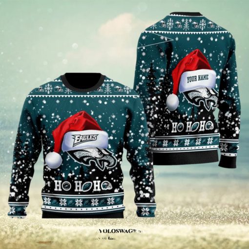 Philadelphia Eagles Symbol Wearing Santa Claus Hat Ho Ho Hos Ugly Christmas Holiday Sweater