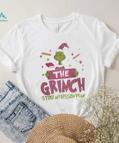 Pink teacher the grinch stole my lesson plan xmas 2023 white shirt