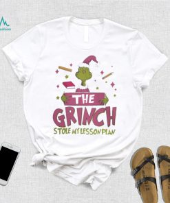 Pink teacher the grinch stole my lesson plan xmas 2023 white shirt