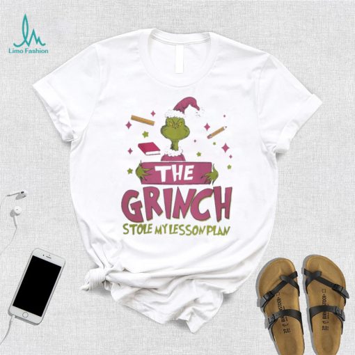 Pink teacher the grinch stole my lesson plan xmas 2023 white shirt