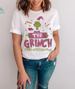 Pink teacher the grinch stole my lesson plan xmas 2023 white shirt