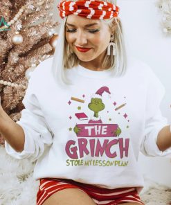 Pink teacher the grinch stole my lesson plan xmas 2023 white shirt