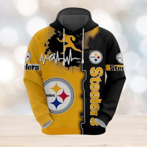 Pittsburgh Steelers 3D Hoodie Print Heart ECG Line