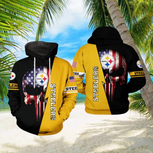 Pittsburgh Steelers NFL US Flag Skull Team 3D Printed Hoodie