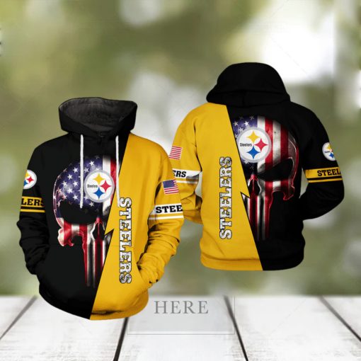 Pittsburgh Steelers NFL US Flag Skull Team 3D Printed Hoodie