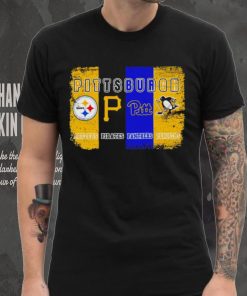 Pittsburgh city Pittsburgh Steelers Pittsburgh Pirates Pittsburgh Panthers Pittsburgh Penguins 4 teams sports logo flag retro shirt