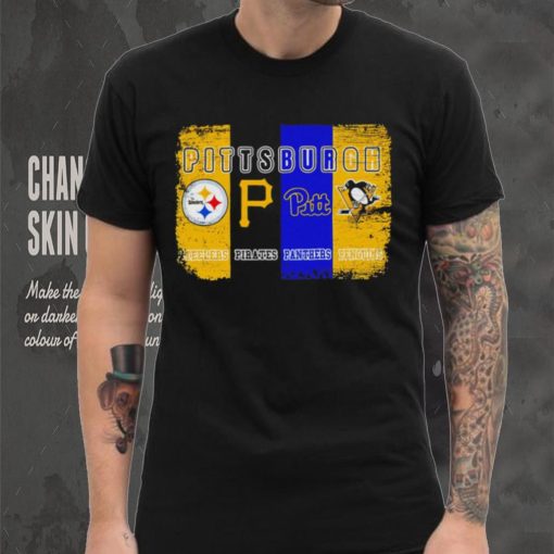 Pittsburgh city Pittsburgh Steelers Pittsburgh Pirates Pittsburgh Panthers Pittsburgh Penguins 4 teams sports logo flag retro shirt