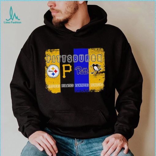 Pittsburgh city Pittsburgh Steelers Pittsburgh Pirates Pittsburgh Panthers Pittsburgh Penguins 4 teams sports logo flag retro shirt