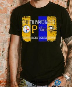 Pittsburgh city Pittsburgh Steelers Pittsburgh Pirates Pittsburgh Panthers Pittsburgh Penguins 4 teams sports logo flag retro shirt